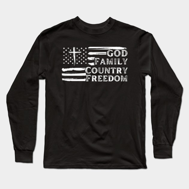 God Family Country - Patriotic Christian American Flag Long Sleeve T-Shirt by larfly